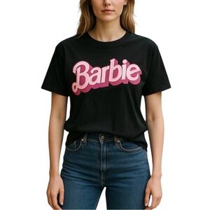Barbie Junk Food Clothing Cropped Black Tee with Pink Logo XL Barbiecore